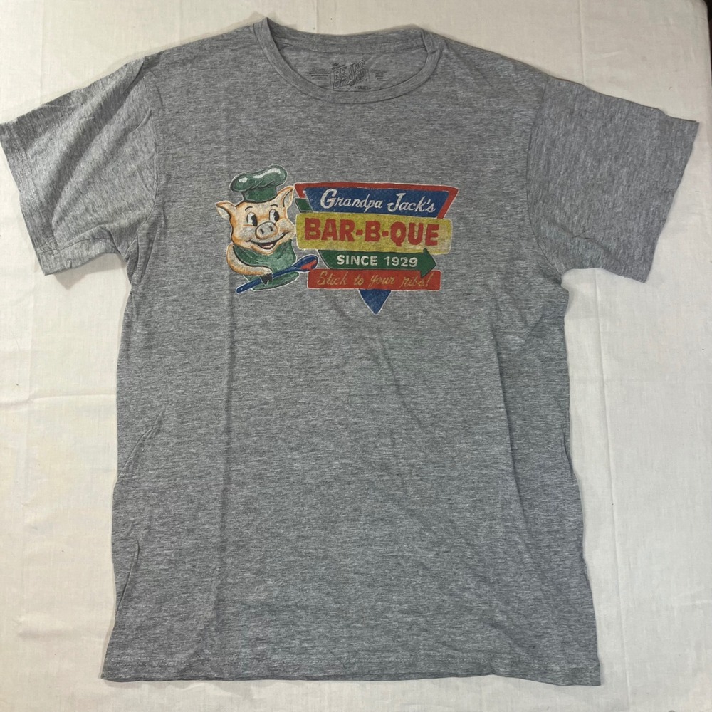 Original Retro Brand Grandpa Jacks Bar-B-Que Gray Graphic T-Shirt Small USA Made